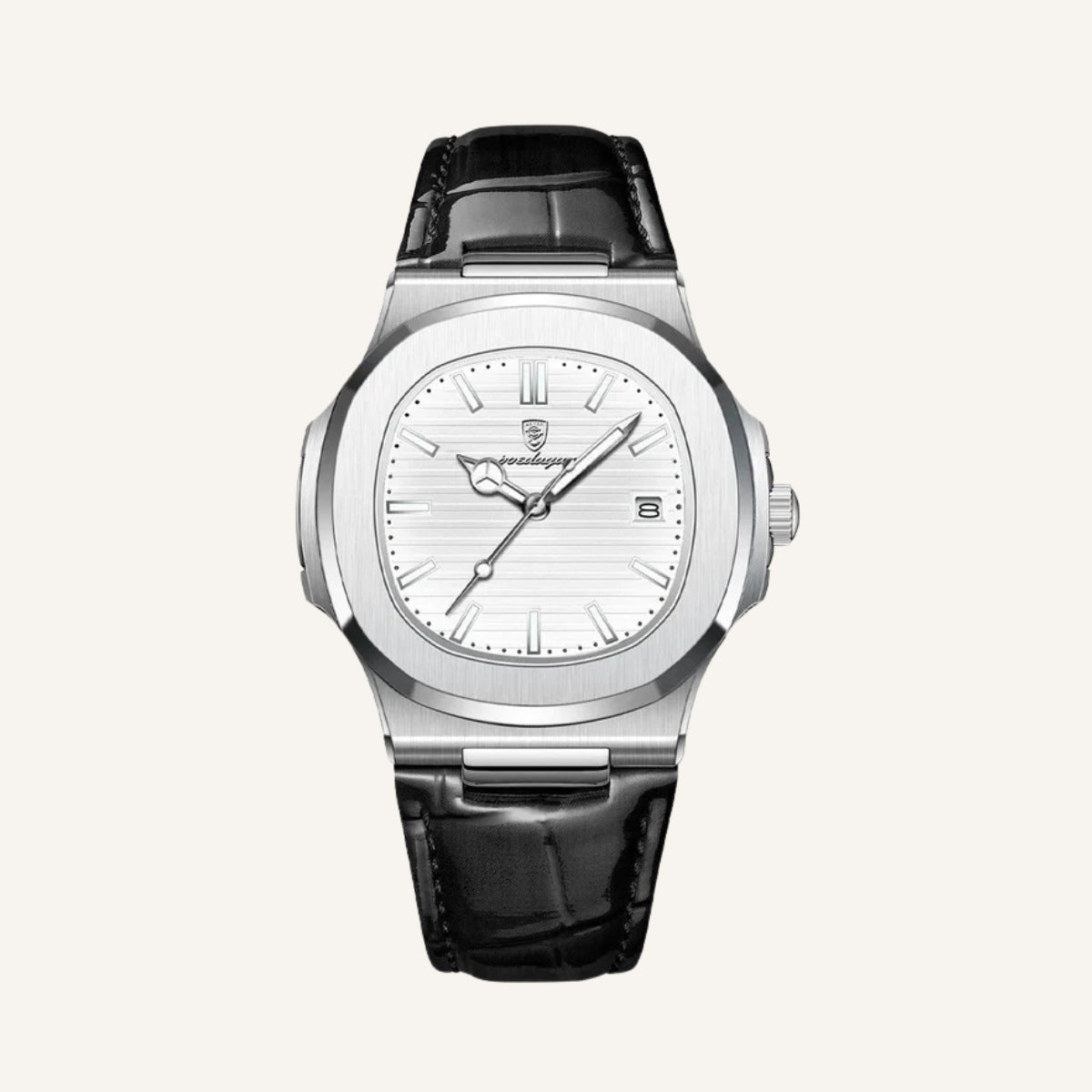 Relogio de Couro Preto Luxe Civano fundo branco